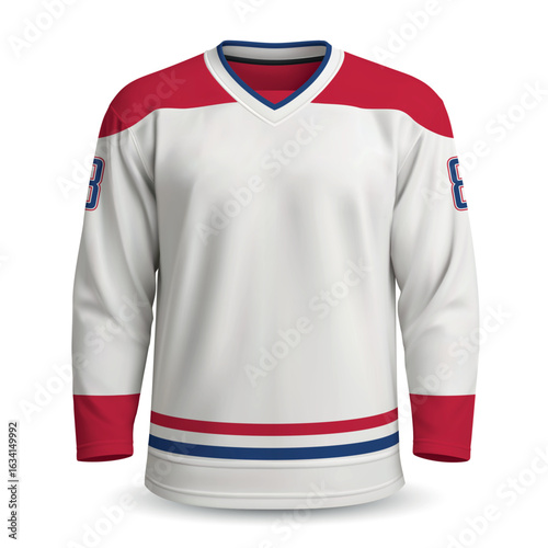 Realistic Ice Hockey away jersey in style, shirt template for sport uniform