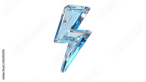 Glossy lightning bolt graphic design element isolated on transparent background