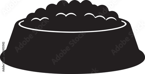 Minimalist vector silhouette of a dog bowl filled with kibble