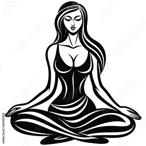 Yoga woman silhouette vector design. black yoga logo vector art.