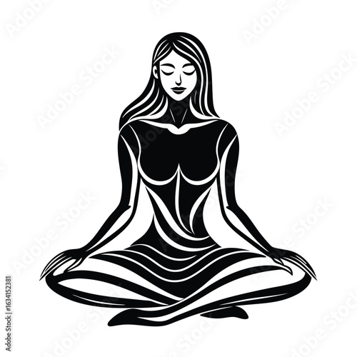 Yoga woman silhouette vector design. black yoga logo vector art.