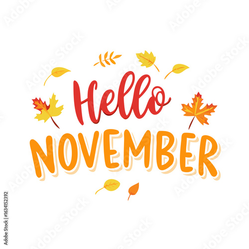 Flat Hello November Lettering With Leaves