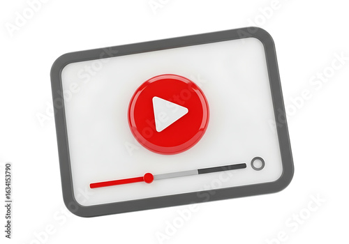 Free Download 3d icon of red play button on a digital media player screen with a progress bar, isolated on transparent background - GFXLoad