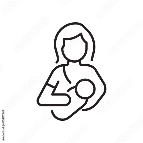 Mother and Baby Lactation Icon Line Art