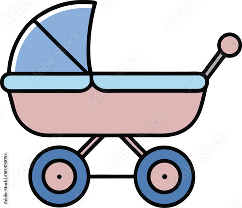 Pink blue baby carriage with canopy and handle stroller pram style vector illustration EPS file download