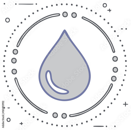 Abstract water drop icon in a geometric circular frame. Vector illustration for science and technology.