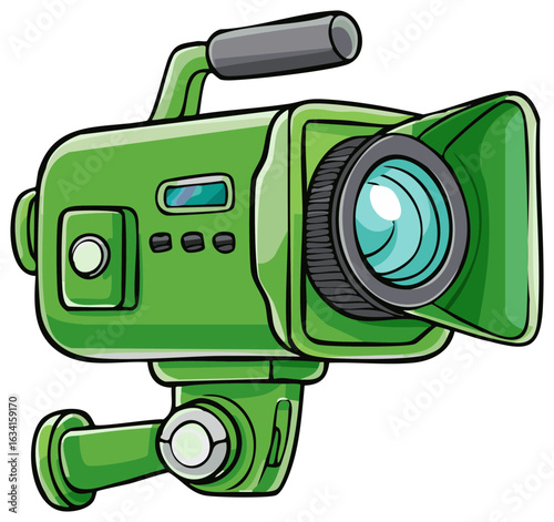 Bright Green Retro Video Camera Illustration for Film and Media Production