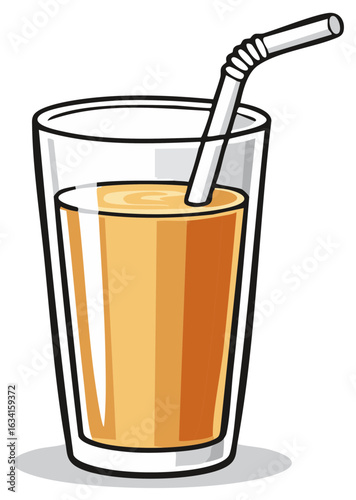 Refreshing glass of juice with a straw, a cartoon illustration.