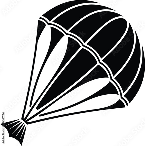 Black parachute canopy with suspension lines white