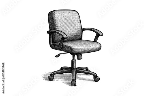 Classic engraved style office chair on wheels with armrests