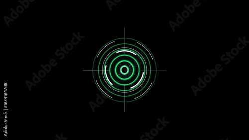 Digital interface depicting a sophisticated target scope, Digital target with arrow hitting bullseye in technology background . Cyber security or strategic planning in a virtual environment.