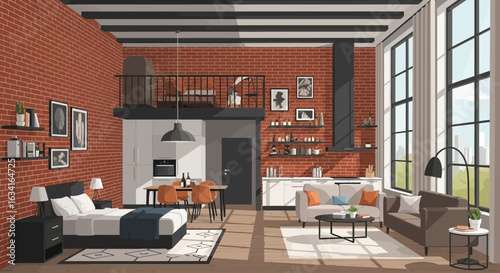 Cozy Loft Apartment With Exposed Brick And Open Floor Plan