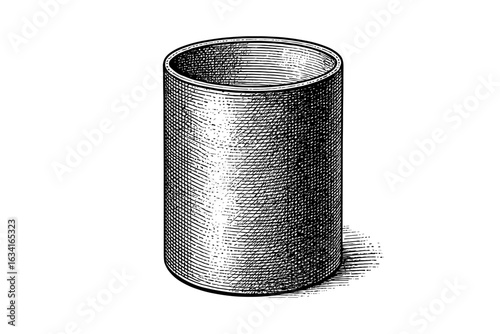 Vintage engraving style etched metal cylinder on white background