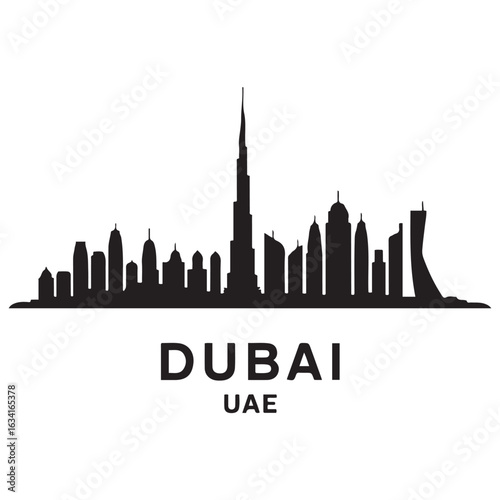 Dubai UAE skyline silhouette. Black Dubai city. Vector black silhouette. with white background.