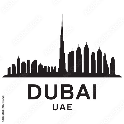 Dubai UAE skyline silhouette. Black Dubai city. Vector black silhouette. with white background.
