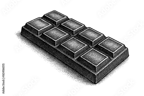 Hand drawn chocolate bar with detailed shading on white background