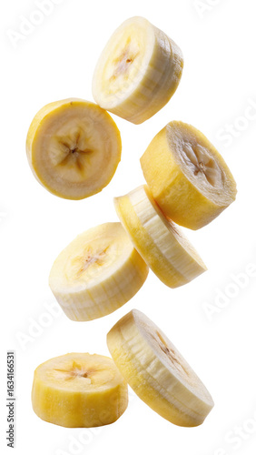 Banana slices isolated on transparent white background, clipping path