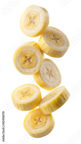 Banana slices isolated on transparent white background, clipping path