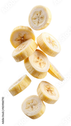 Banana slices isolated on transparent white background, clipping path