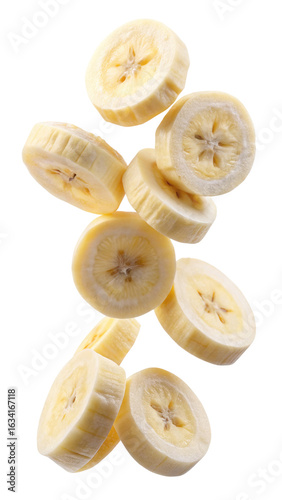 Banana slices isolated on transparent white background, clipping path