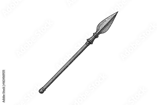 Detailed hand drawn spear on white background