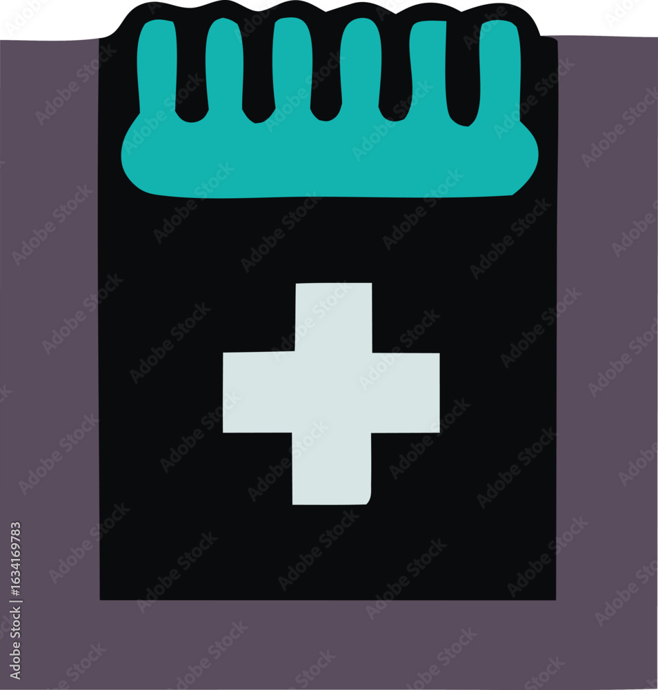 Obraz premium Stylized medical cross emblem with teal comb like top on a dark background with subtle texture