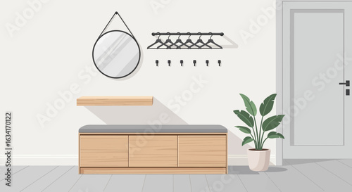 Stylish Home Entrance Hall With Minimalist Furniture And Decor
