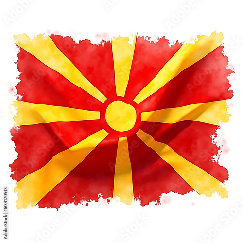 flag of North Macedonia with watercolor. water color flag. watercolor painting. national flag painting