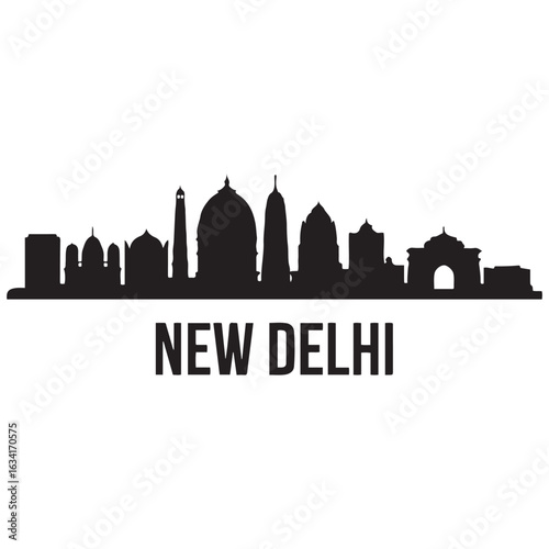 New Delhi skyline silhouette. Black New Delhi city. Vector black silhouette. with white background.