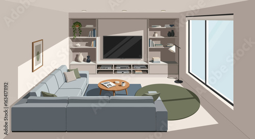Modern Living Room With Large Window And Comfortable Seating