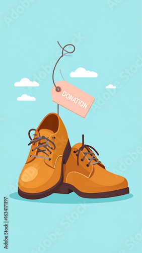 A pair of stylish, light brown leather oxfords hangs with a "Collection" tag.