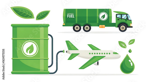 Sustainable Fuel for Transportation Truck and Airplane Powered by Biofuel Eco Friendly and Environmentally Responsible Energy Concept with Green Elements