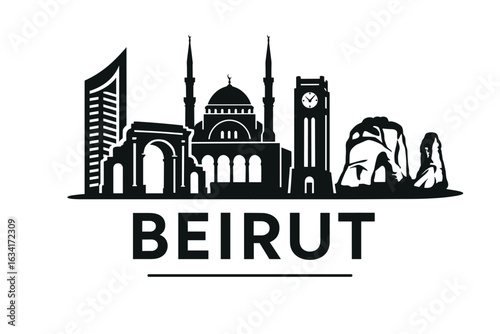Beirut city skyline with iconic buildings and landmarks