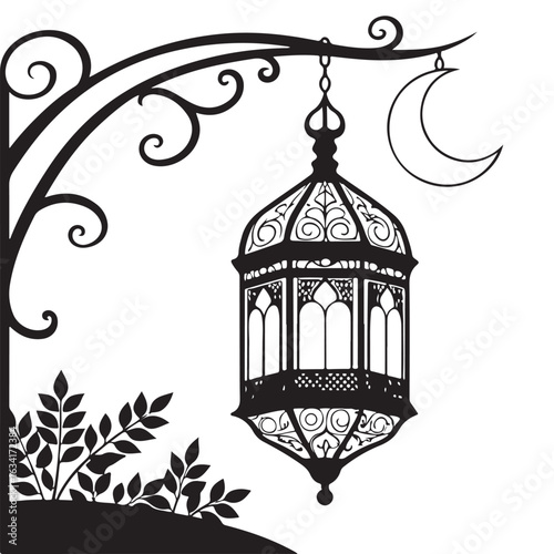 Islamic Silhouette Art with Mosque, Lantern, and Aladdin Lamp

