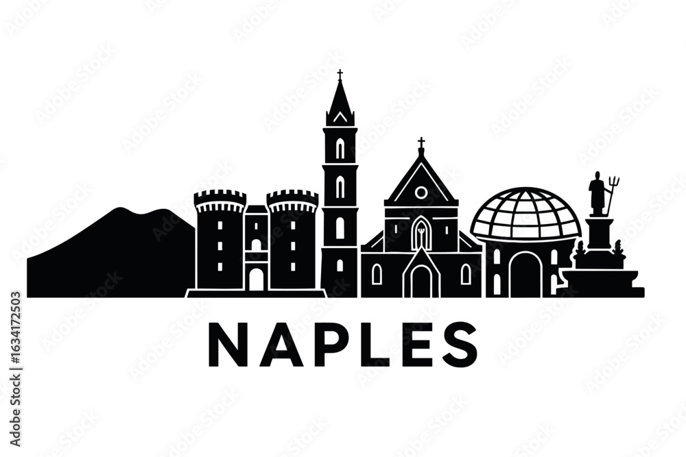 Naples city skyline with iconic buildings and landmarks