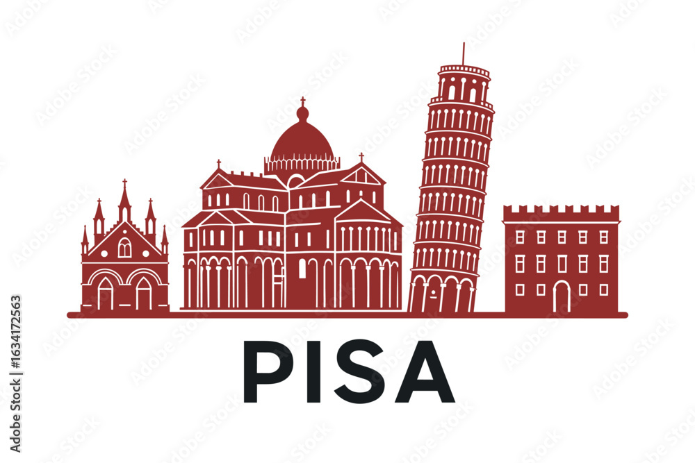 Pisa city skyline with iconic buildings and landmarks