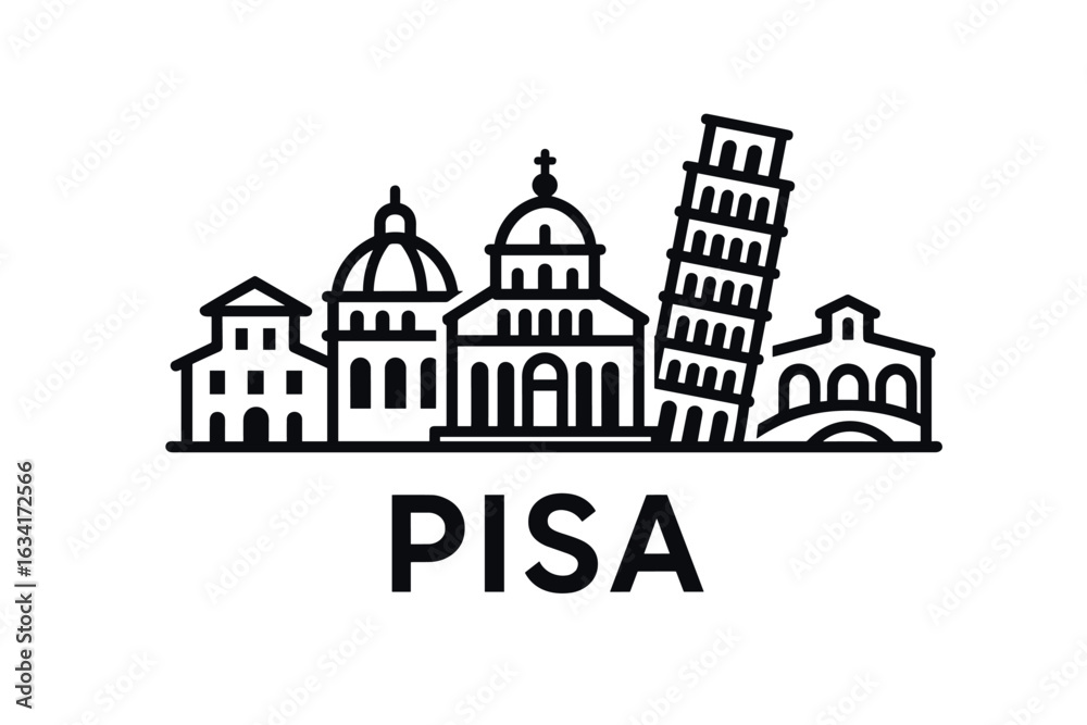 Pisa city skyline with iconic buildings and landmarks