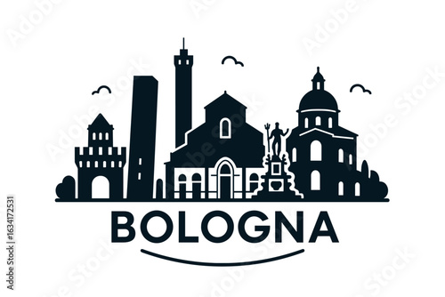 Bologna city skyline with iconic buildings and landmarks