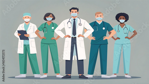 Team of Healthcare Professionals Standing Together During Pandemic Emergency Response Showing Unity and Strength In the Face of Adversity Medical Concept
