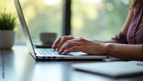 Woman Typing On Laptop At Desk