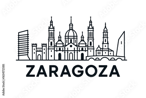 Zaragoza city skyline with iconic buildings and landmarks