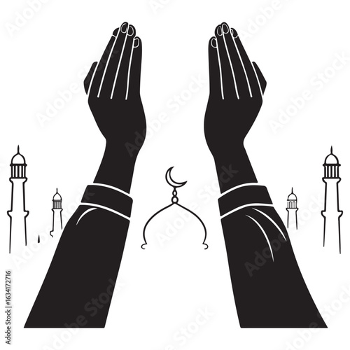 Islamic Silhouette Art with Mosque, Lantern, and Aladdin Lamp

