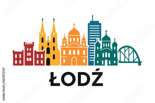 Łódź city skyline with iconic buildings and landmarks