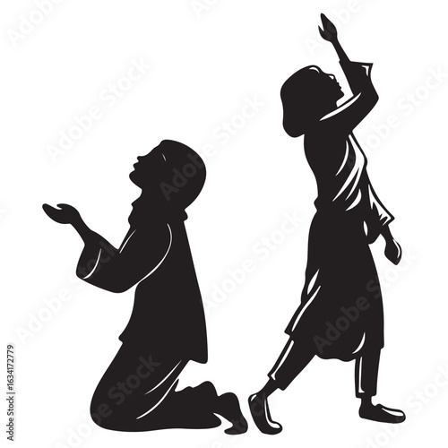 Silhouette of People Praying and Worshiping in Islamic Style


