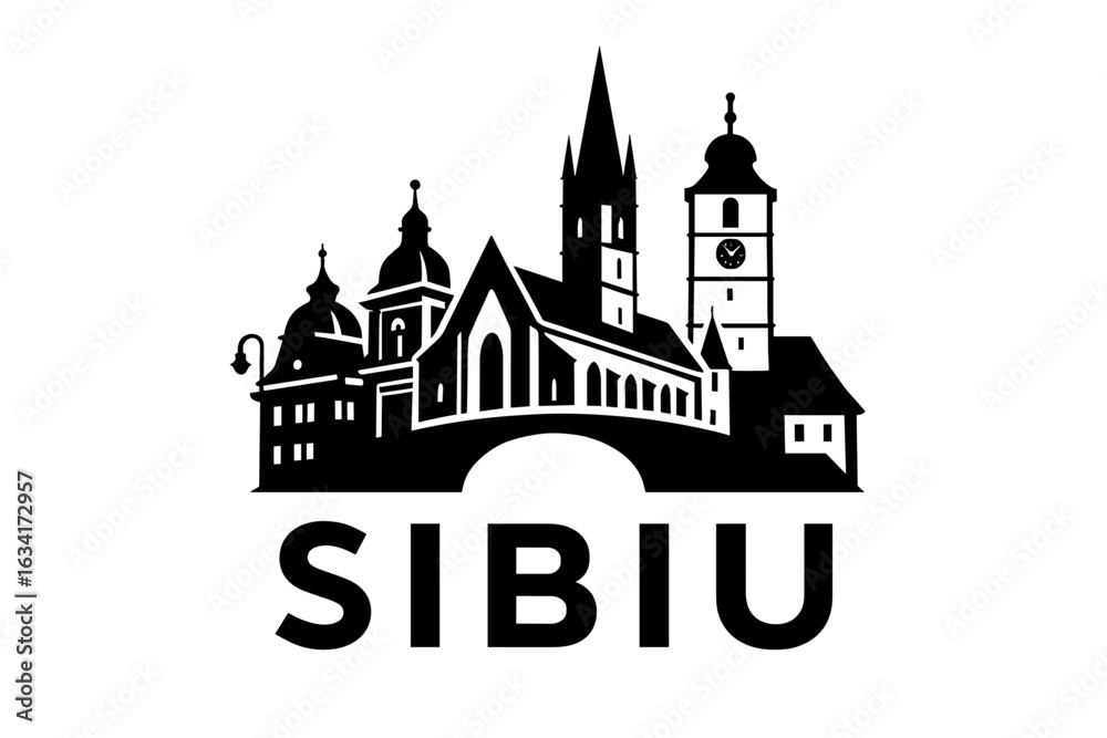 Obraz premium Sibiu city skyline with iconic buildings and landmarks