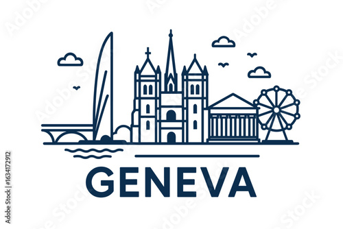Geneva city skyline with iconic buildings and landmarks