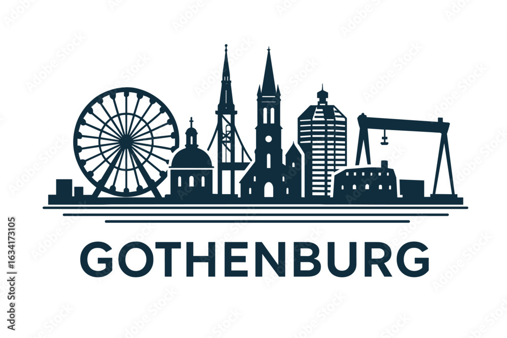 Naklejka premium Gothenburg city skyline with iconic buildings and landmarks