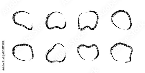 Liquid blob shapes, chalk vector organic irregular random forms, fluid black crayon silhouette, charcoal simple smooth ink stain by pencil or marker. Highlight for social media stories
