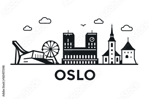 Oslo city skyline with iconic buildings and landmarks