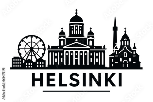 Helsinki city skyline with iconic buildings and landmarks